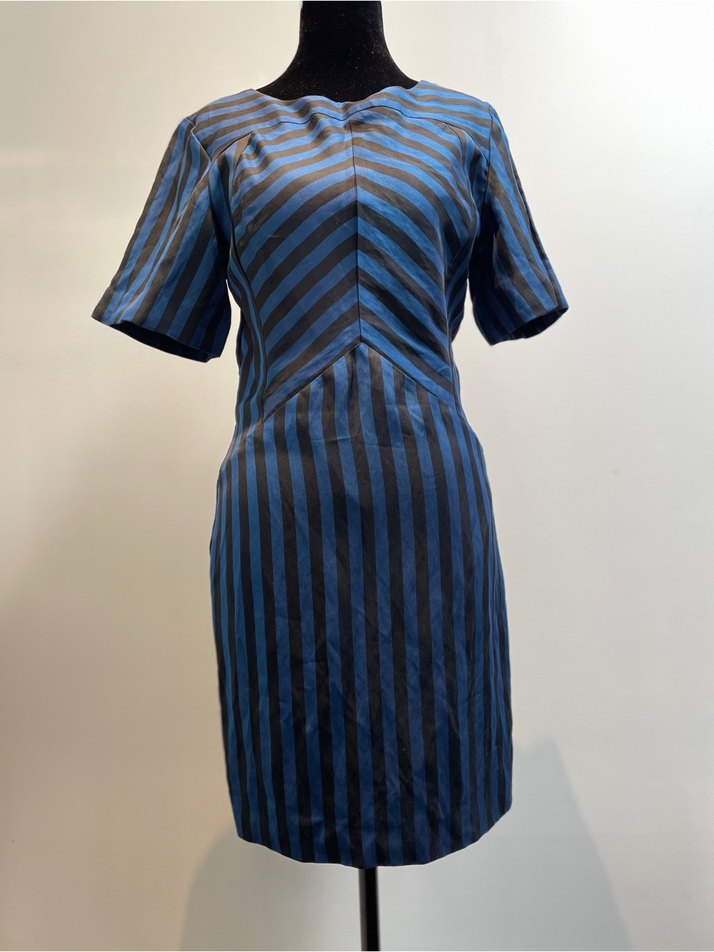 Rebecca Minkoff Blue & Black Striped Sheath Dress | Size 0 | Short Sleeve